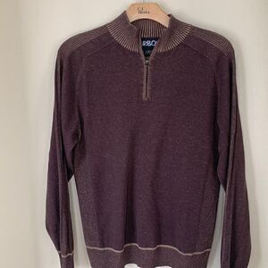 Brown Sweater Cotton Ribbed Knit Quarter Zip Size XL‎ Carbon